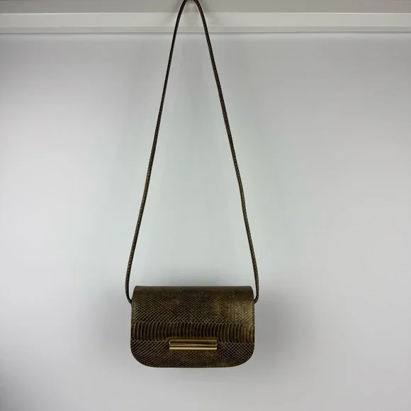 Vintage Faux Snakeskin Crossbody Purse – Gold Hardware, Magnetic Snap Closure - Picture 2 of 10